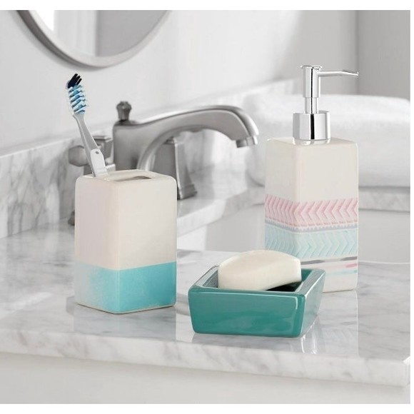 17-Piece Boho Border Polyester/Ceramic Bathroom Accessory Set, Multico - Picture 2 of 11